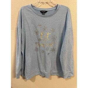 Ellen Tracy Womens XL Blue Let It Snow‎ Snowflake Holiday Sweatshirt